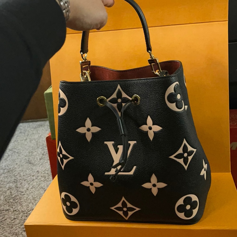 Louis Vuitton Black with Cream Monogram Drawstring Crossbody Bag